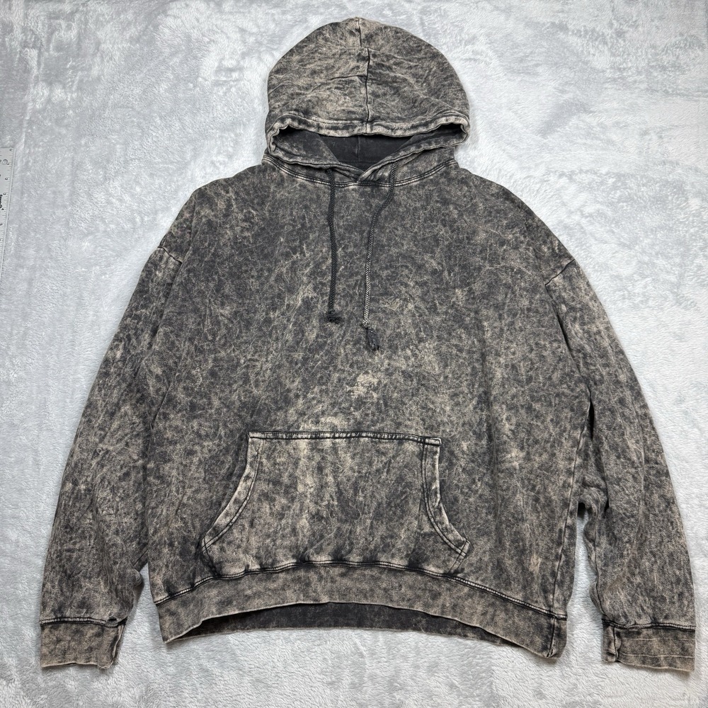 Biker Wear Mens Acid Wash Hoodie Size 2XL Black Motorcycle Grunge Distressed